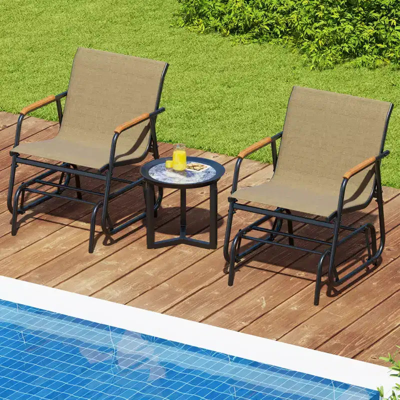 Lot de 2 chaises de jardin Costway avec accoudoirs incurvés en teck et assise en tissu respirant