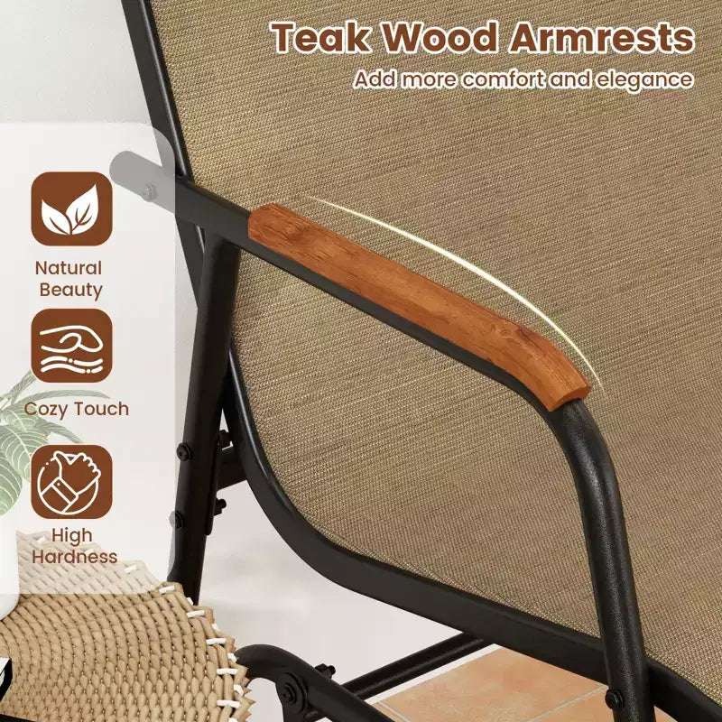 Lot de 2 chaises de jardin Costway avec accoudoirs incurvés en teck et assise en tissu respirant