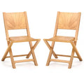 Costway 2 PCS Folding Patio Chairs w/ Inclined Backrest Teak Wood Outdoor Dining Chairs