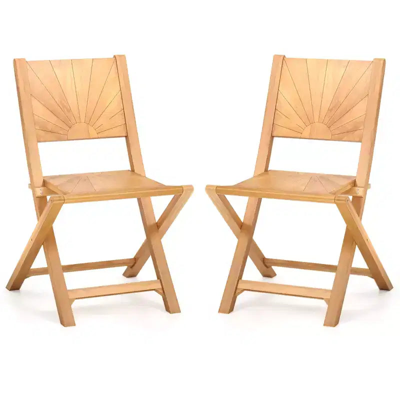 Costway 2 PCS Folding Patio Chairs w/ Inclined Backrest Teak Wood Outdoor Dining Chairs