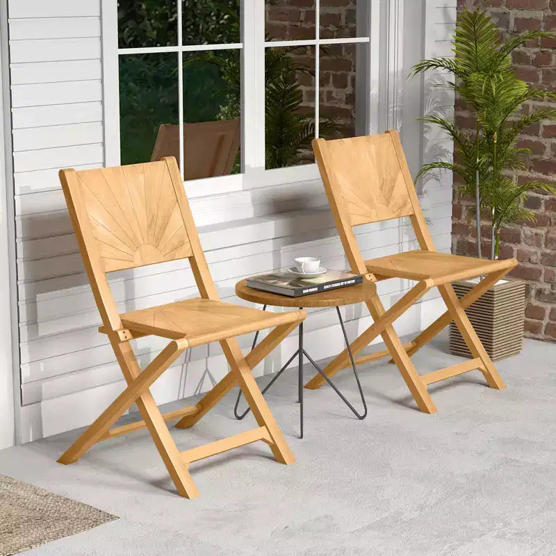 Costway Lot de 2 chaises de patio pliantes avec dossier incliné en bois de teck pour l'extérieur