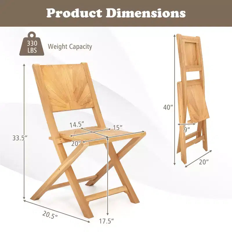 Costway Lot de 2 chaises de patio pliantes avec dossier incliné en bois de teck pour l'extérieur