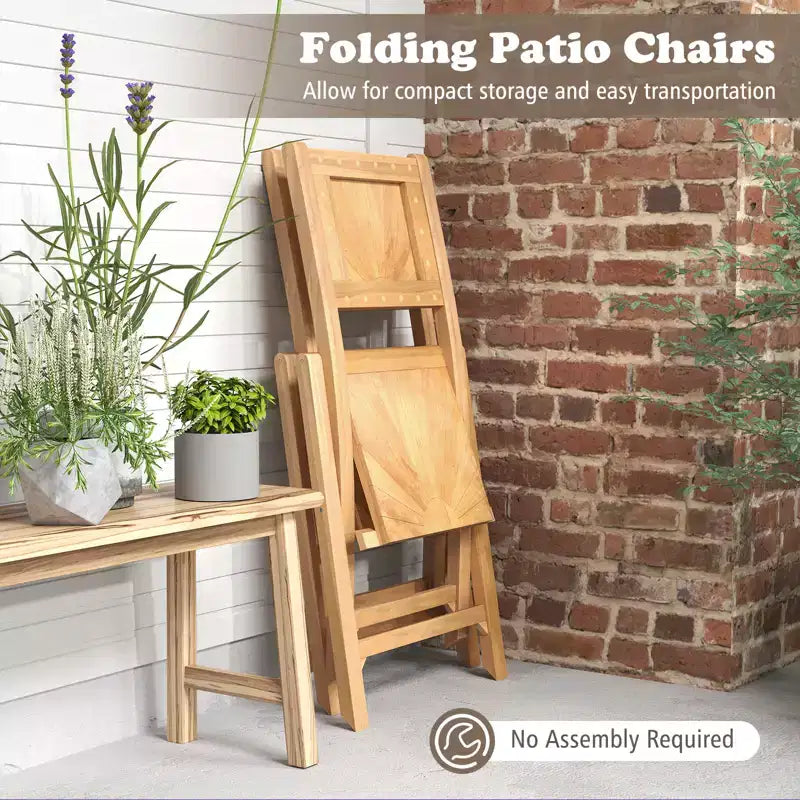 Costway Lot de 2 chaises de patio pliantes avec dossier incliné en bois de teck pour l'extérieur