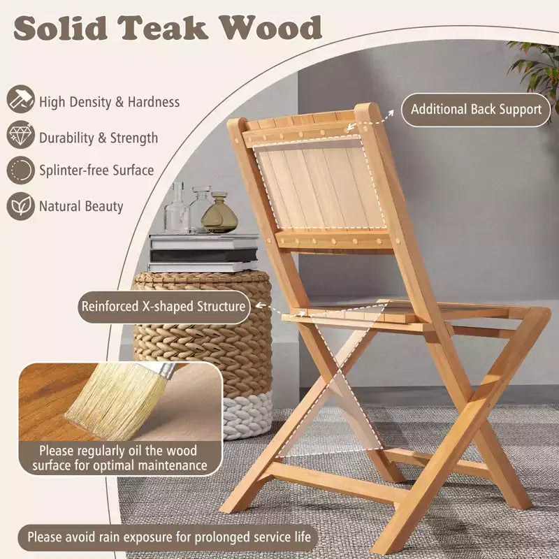 Costway Lot de 2 chaises de patio pliantes avec dossier incliné en bois de teck pour l'extérieur
