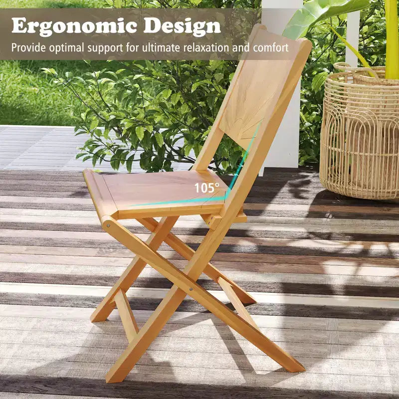 Costway Lot de 2 chaises de patio pliantes avec dossier incliné en bois de teck pour l'extérieur