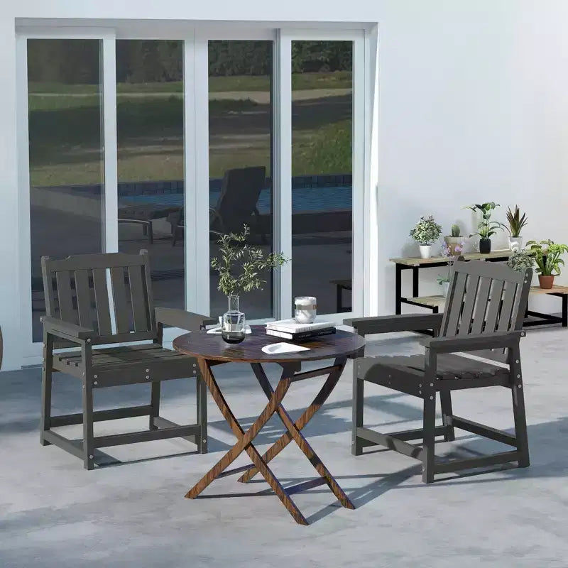 Chaises de patio toutes saisons en 2 pièces, ensemble de chaises de salle à manger de patio en PEHD, meubles d'extérieur robustes imitation bois