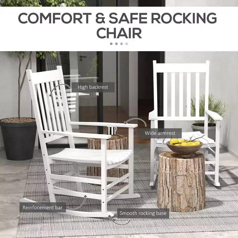 Lot de 2 chaises à bascule d'extérieur, fauteuils à bascule de terrasse en bois avec accoudoirs lisses, dossier haut pour jardin, balcon, porche, supporte jusqu'à 160 kg