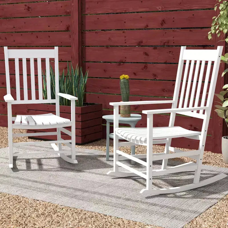 Lot de 2 chaises à bascule d'extérieur, fauteuils à bascule de terrasse en bois avec accoudoirs lisses, dossier haut pour jardin, balcon, porche, supporte jusqu'à 160 kg