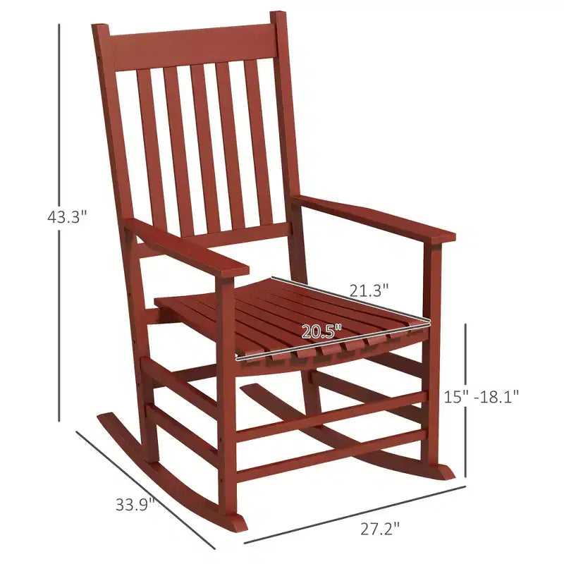 Lot de 2 chaises à bascule d'extérieur, fauteuils à bascule de terrasse en bois avec accoudoirs lisses, dossier haut pour jardin, balcon, porche, supporte jusqu'à 160 kg