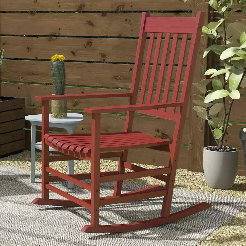 Lot de 2 chaises à bascule d'extérieur, fauteuils à bascule de terrasse en bois avec accoudoirs lisses, dossier haut pour jardin, balcon, porche, supporte jusqu'à 160 kg