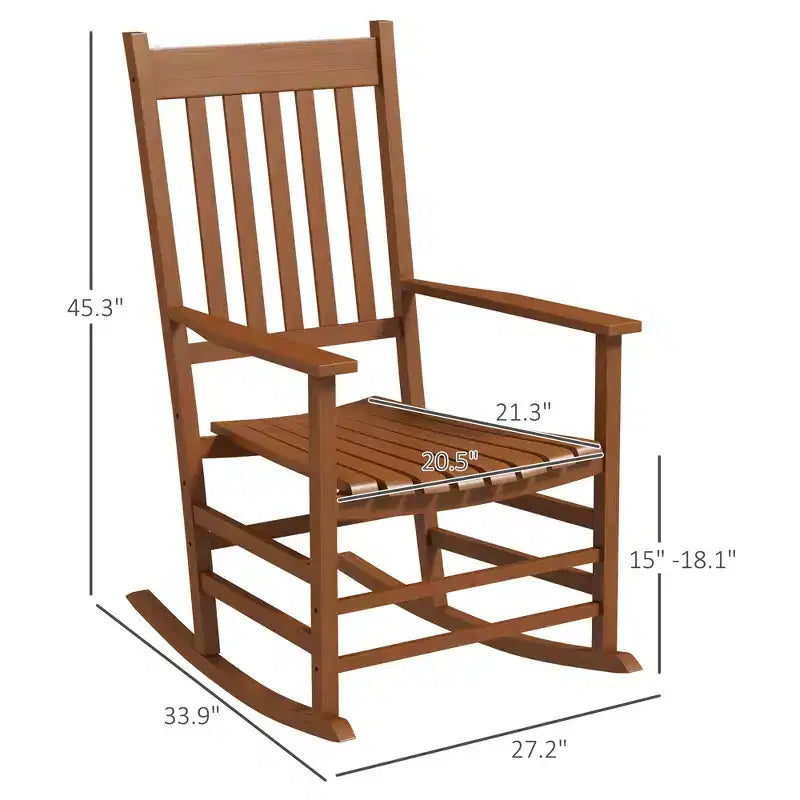 Lot de 2 chaises à bascule d'extérieur, fauteuils à bascule de terrasse en bois avec accoudoirs lisses, dossier haut pour jardin, balcon, porche, supporte jusqu'à 160 kg