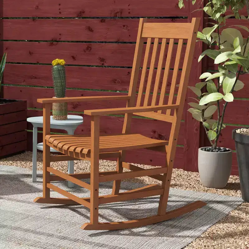 Lot de 2 chaises à bascule d'extérieur, fauteuils à bascule de terrasse en bois avec accoudoirs lisses, dossier haut pour jardin, balcon, porche, supporte jusqu'à 160 kg
