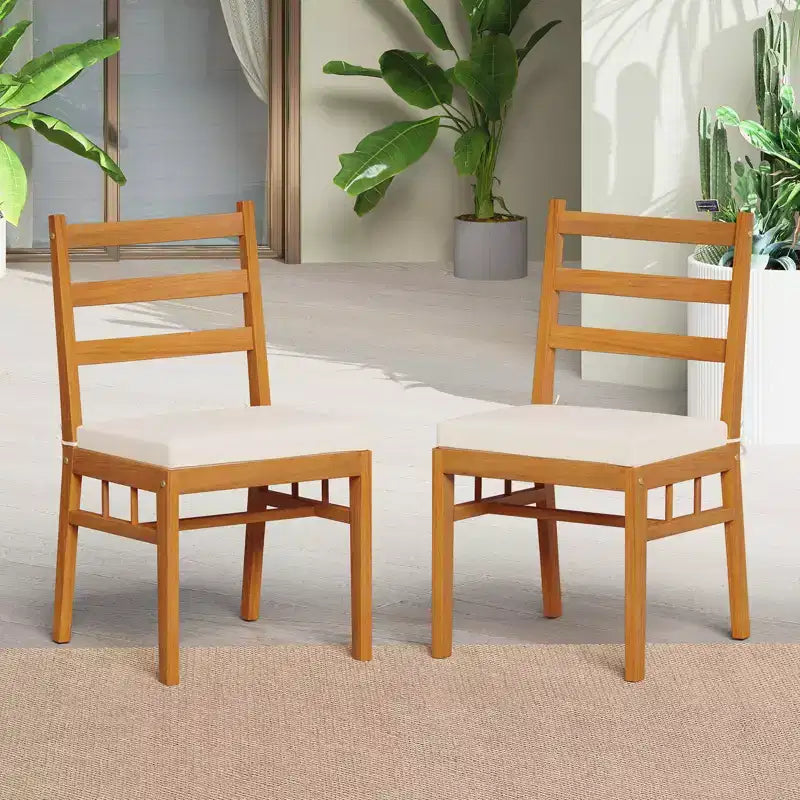 Costway – Lot de 2 chaises de terrasse en bois d'acacia massif avec coussins rembourrés