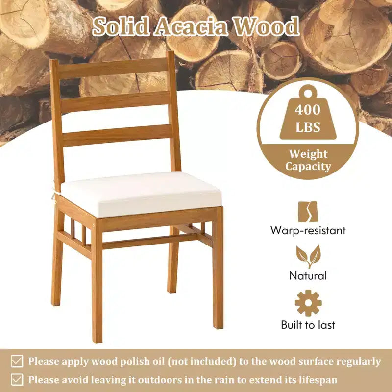Costway – Lot de 2 chaises de terrasse en bois d'acacia massif avec coussins rembourrés