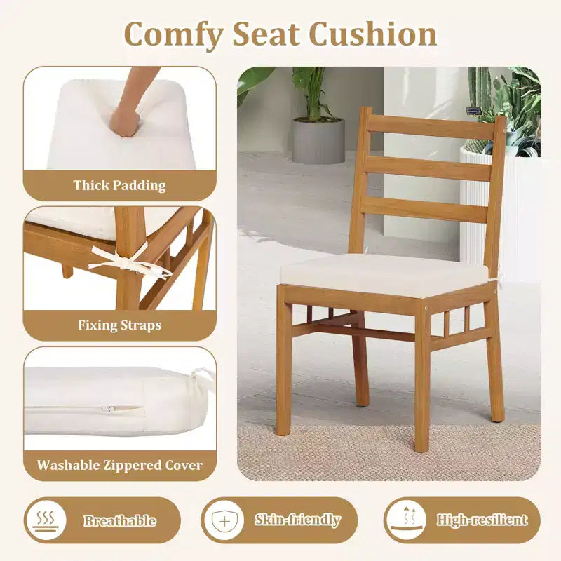 Costway – Lot de 2 chaises de terrasse en bois d'acacia massif avec coussins rembourrés