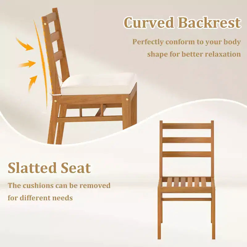 Costway – Lot de 2 chaises de terrasse en bois d'acacia massif avec coussins rembourrés