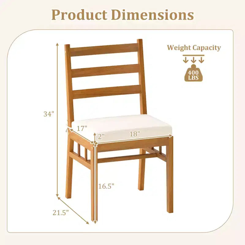 Costway – Lot de 2 chaises de terrasse en bois d'acacia massif avec coussins rembourrés