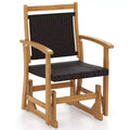 Costway Patio Rattan Glider Chair w/ Acacia Wood Frame & Wicker Seat Back Armrests