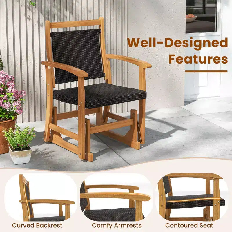 Fauteuil à bascule Costway en rotin avec cadre en bois d'acacia et dossier/accoudoirs en osier