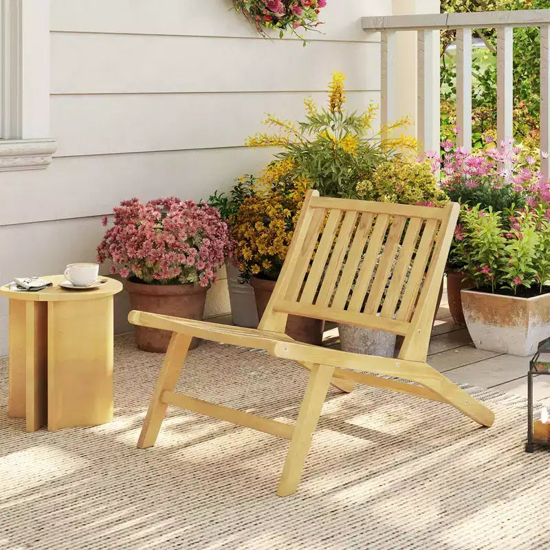 Chaise longue d'extérieur Costway en bois de teck, fauteuil d'appoint naturel de style Mid-century avec dossier
