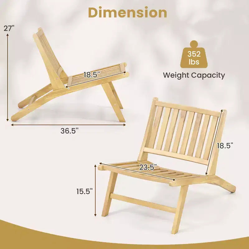 Chaise longue d'extérieur Costway en bois de teck, fauteuil d'appoint naturel de style Mid-century avec dossier