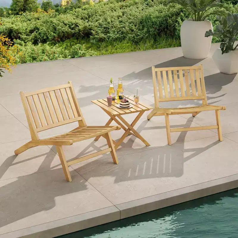 Chaise longue d'extérieur Costway en bois de teck, fauteuil d'appoint naturel de style Mid-century avec dossier