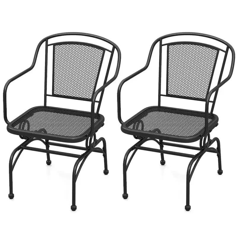 Costway Patio Rocking Chairs Set of 2 w/ Metal Mesh Backrest & Seat Armrests Gentle