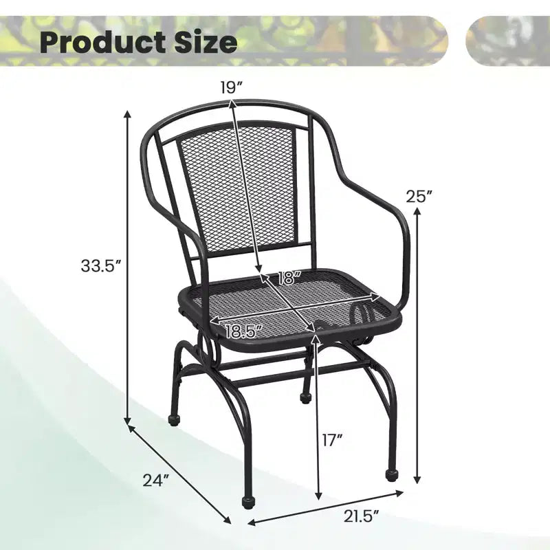 Lot de 2 chaises à bascule Costway avec dossier et assise en maille métallique et accoudoirs, mouvement doux.