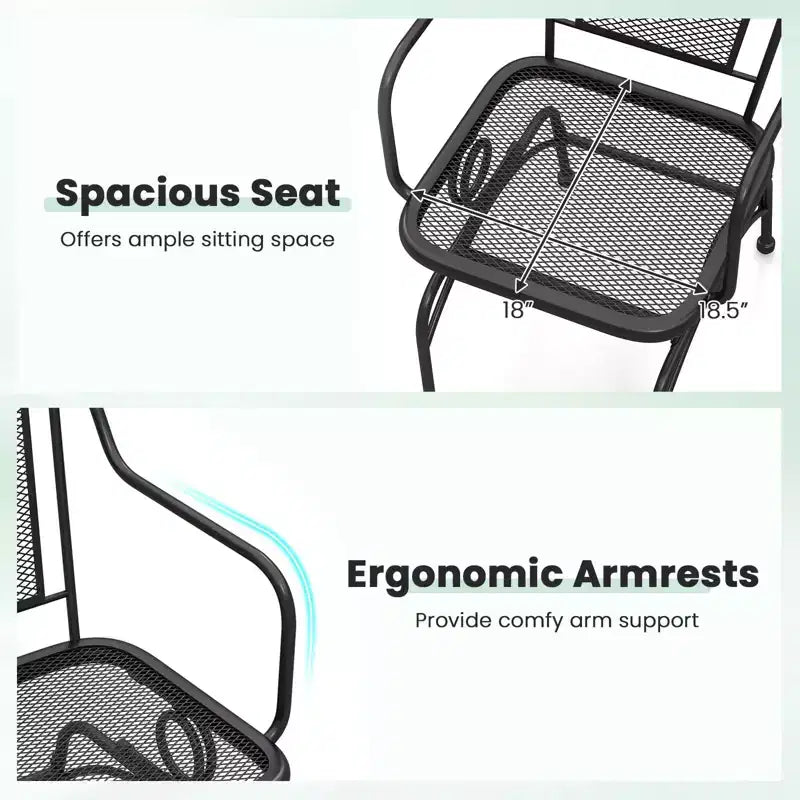 Lot de 2 chaises à bascule Costway avec dossier et assise en maille métallique et accoudoirs, mouvement doux.