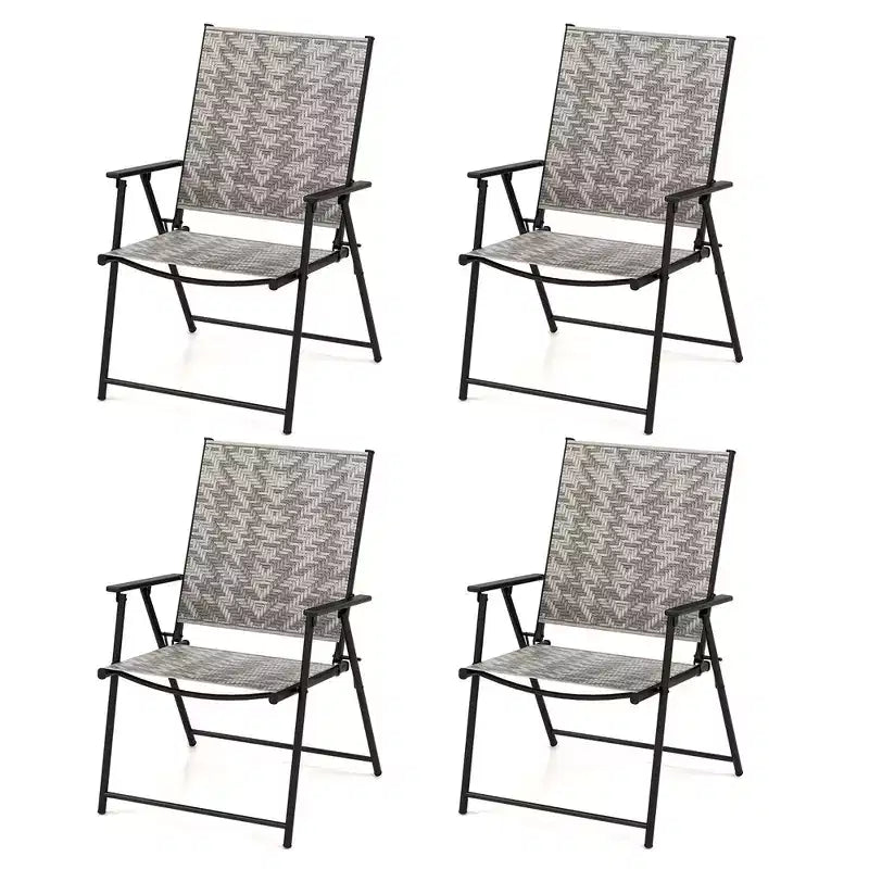 Costway Set of 4 Folding Chairs w/ Armrests Metal Frame for Garden No Assembly Patio