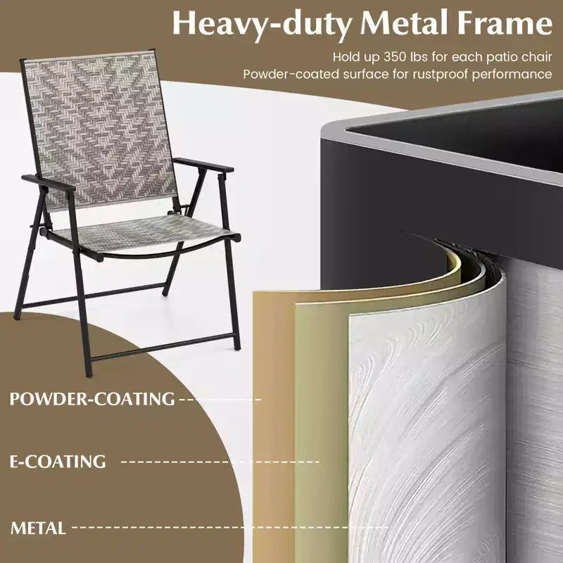 Costway Lot de 4 chaises pliantes avec accoudoirs Cadre métallique pour jardin, sans montage, pour patio