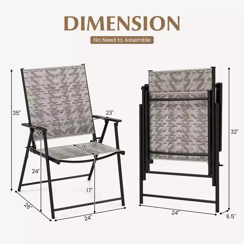 Costway Lot de 4 chaises pliantes avec accoudoirs Cadre métallique pour jardin, sans montage, pour patio