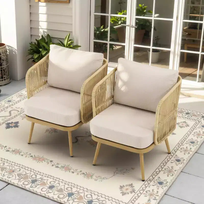 GDFStudio Calista – Lot de 2 fauteuils d'extérieur bohèmes en osier avec coussins