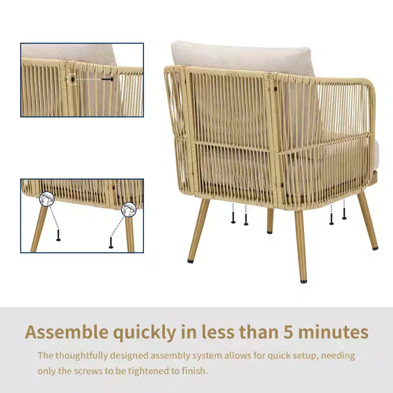 GDFStudio Calista – Lot de 2 fauteuils d'extérieur bohèmes en osier avec coussins
