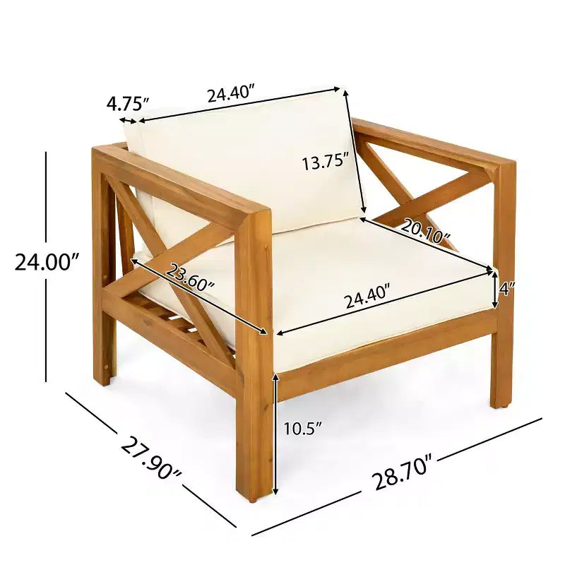 Lot de 4 fauteuils de jardin en bois d'acacia avec coussins, chaises de conversation pour patio, sièges d'extérieur en bois pour jardin, terrasse et pelouse - Panipeachy