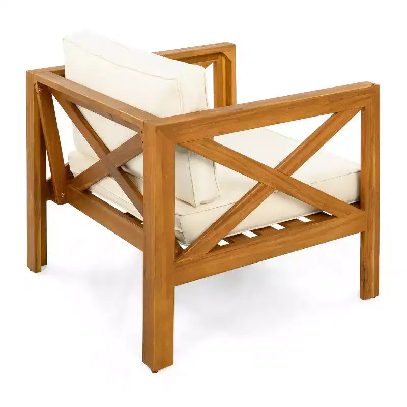 Lot de 4 fauteuils de jardin en bois d'acacia avec coussins, chaises de conversation pour patio, sièges d'extérieur en bois pour jardin, terrasse et pelouse - Panipeachy