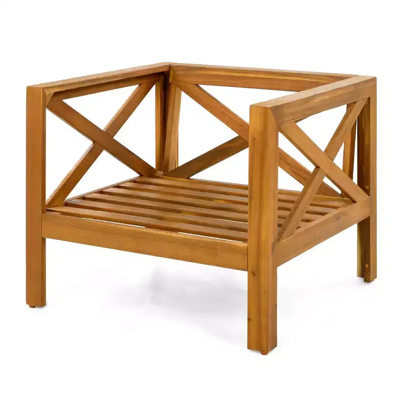 Lot de 4 fauteuils de jardin en bois d'acacia avec coussins, chaises de conversation pour patio, sièges d'extérieur en bois pour jardin, terrasse et pelouse - Panipeachy