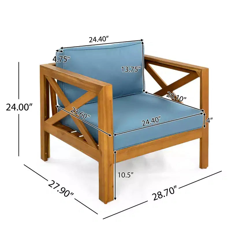 Lot de 4 fauteuils de jardin en bois d'acacia avec coussins, chaises de conversation pour patio, sièges d'extérieur en bois pour jardin, terrasse et pelouse - Panipeachy