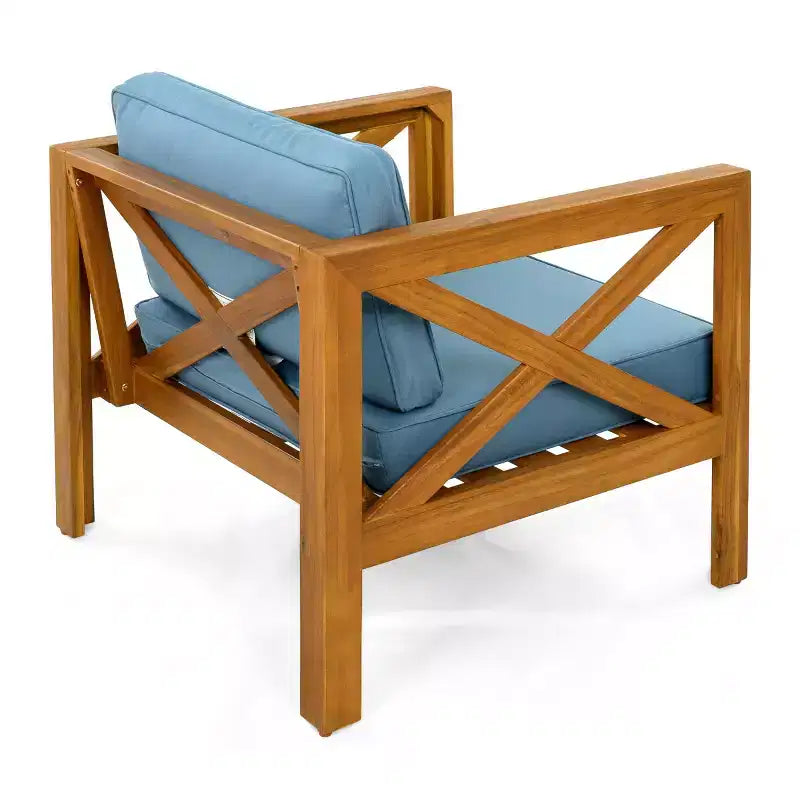 Lot de 4 fauteuils de jardin en bois d'acacia avec coussins, chaises de conversation pour patio, sièges d'extérieur en bois pour jardin, terrasse et pelouse - Panipeachy