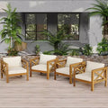 Lot de 4 fauteuils de jardin en bois d'acacia avec coussins, chaises de conversation pour patio, sièges d'extérieur en bois pour jardin, terrasse et pelouse - Panipeachy