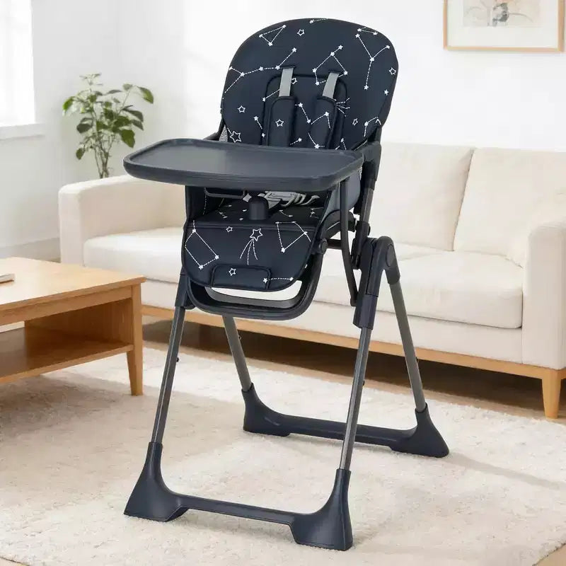Chaise haute pliable pour bébé avec réglage multi-vitesses, plateau amovible et réglable, ceinture de sécurité, pieds antidérapants et roulettes invisibles pour bébés et tout-petits