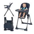 Foldable Baby High Chair with Multi-Gear Adjustment,Removable Adjustable Tray,Safety Belt,Anti-Slip Feet & Invisible Wheels for Babies and Toddlers