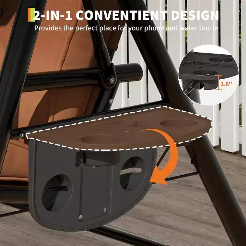 Balançoire de jardin 2 places avec auvent, assise rembourrée, cadre en fer robuste, banc d'extérieur résistant aux intempéries pour patio, balcon ou arrière-cour