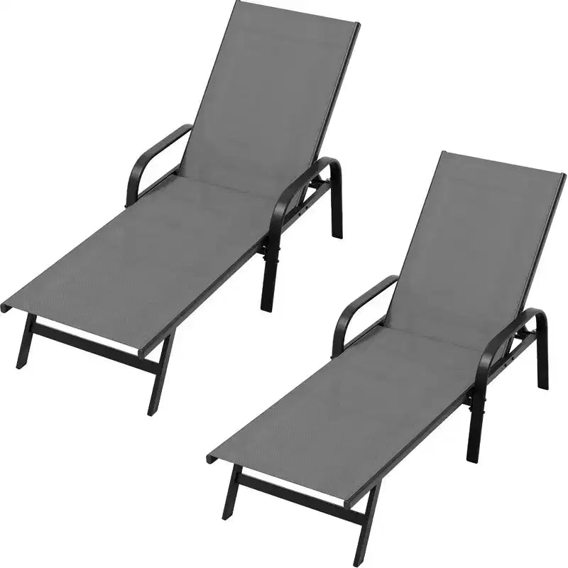 Lot de 2 chaises longues de jardin, transat inclinable réglable sur 5 positions, tissu Textilène, chaise longue de piscine de 193 cm pour terrasse, jardin et bord de piscine