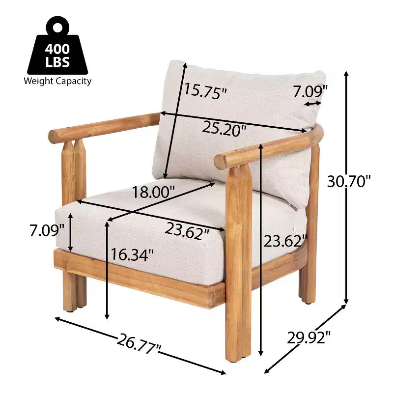 Fauteuil de jardin rustique en bois d'acacia Christopher Knight Home Damaris avec coussins épais