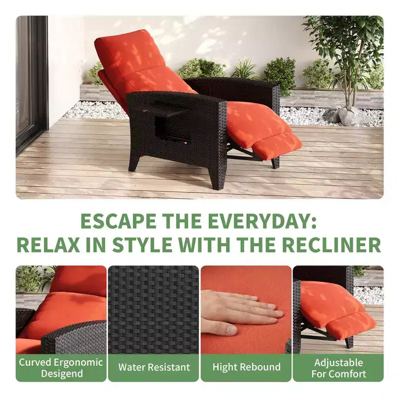 Chaise longue d'extérieur avec tablette rabattable, chaise de patio avec réglage indépendant du dossier et du repose-pieds