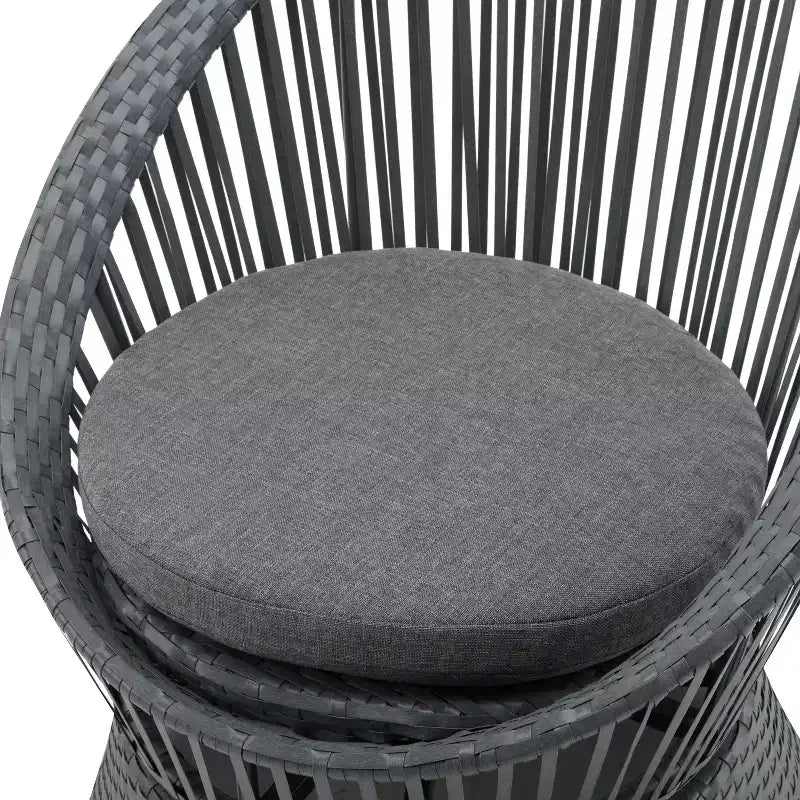 Fauteuil de salon pivotant en osier gris de 26,7 pouces de large avec cadre en fer, coussin moelleux, rotin PE pour patio ou balcon