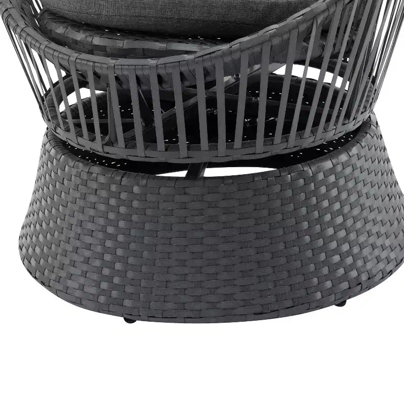 Fauteuil de salon pivotant en osier gris de 26,7 pouces de large avec cadre en fer, coussin moelleux, rotin PE pour patio ou balcon