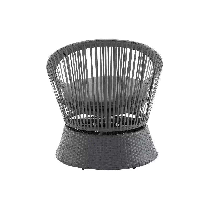 Fauteuil de salon pivotant en osier gris de 26,7 pouces de large avec cadre en fer, coussin moelleux, rotin PE pour patio ou balcon