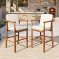 Set of 2 Acacia Wood Counter Height Bar Stools with Removable Cushions, Webbing Seat, Adjustable Feet for Outdoor Use